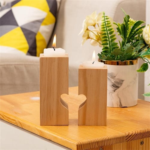 Natural Wooden Candle Holder Tea Light Candlesticks Christmas Party Home  Decor 