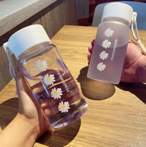 H2O Frosted Transparent Water Bottles Plastic Cup Sports Lovers Cup Fashion  Stick Rope Cup Flower Cups