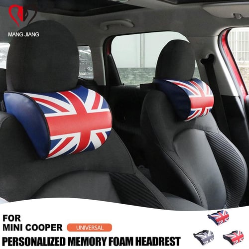 Black Car Headrest Neck Pillows Travel Cushion PU Leather & Memory