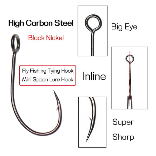 Bimoo 20pcs Fly Fishing Big Eye Hooks High Carbon Steel Large Eye