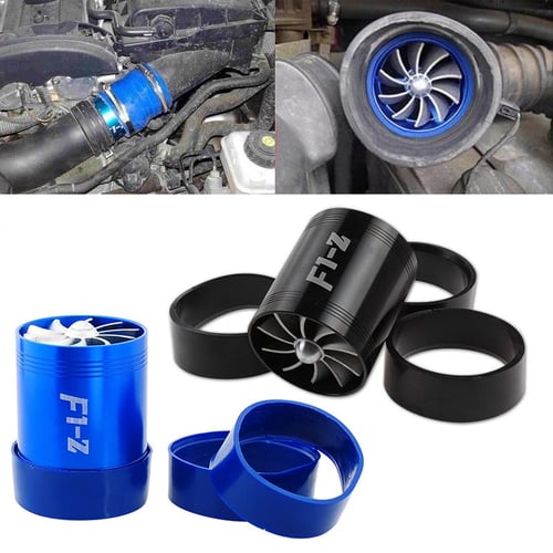 F1-Z Double Turbine Turbo Charger Air Intake Gas Fuel Saver Fan + 3 Rubber  Holders for Car : : Automotive
