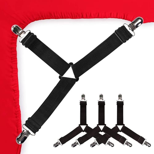 4 PCS Adjustable Bed Sheet Holder Straps Fasteners Elastic Suspenders  Gripper Holder Straps Clip for Bed Sheets Mattress Covers