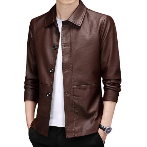 Solid PU Leather Jacket, Street Wear Zip up Long Sleeve Moto