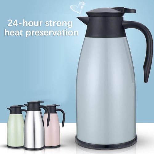 Green 1l Thermal Coffee Carafe Double Walled Thermal Carafe Thermos Pot  With Wood Handle Water Kettle Insulated Flask Tea Carafe Keeping Hot Cold