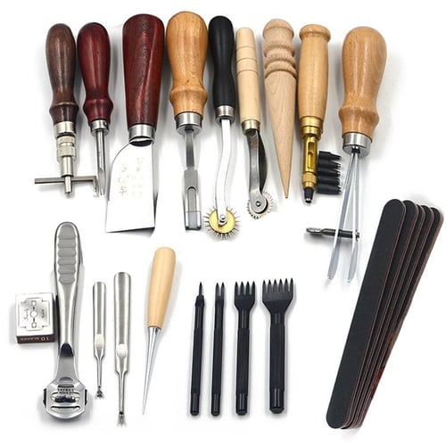 18Pcs Leather Sewing Tools Craft DIY Hand Stitching Kit with Groover Awl  Waxed Thimble 