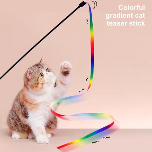 1PC Teaser Feather Toys Kitten Funny Retractable Rod Cat Wand Toys Fishing  Pole Pet Cat Toys Interactive Stick Pet Cat Supplies B 