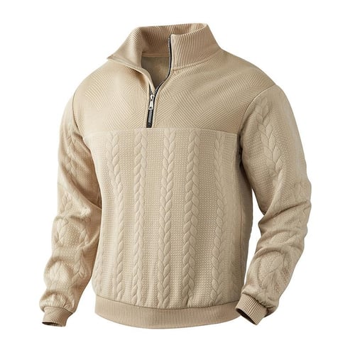 Splicing Long Sleeve Stand Collar Zipper Loose Sweater Splicing Long Sleeve Stand Collar Zipper Loose Sweater