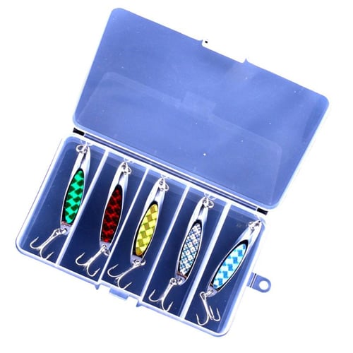 5pcs Fishing Spoons Metal Lures Kit With Hook Tackle Box Metal