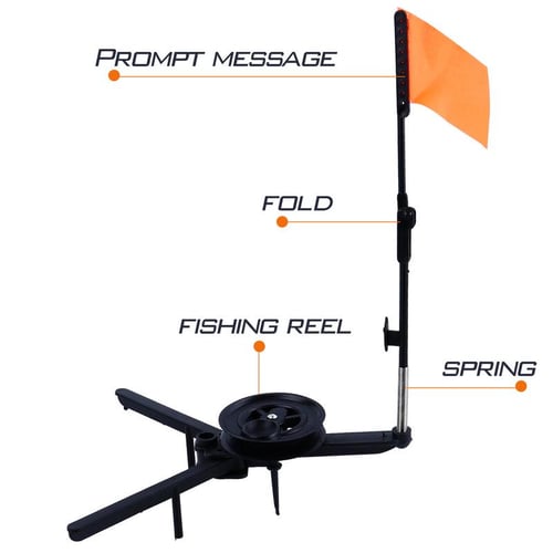 SOUGAYILANG Ice Fishing Rod Tip-Up Compact Metal Pole Orange Flag