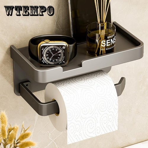 Toilet Paper Holder Shelf Wc Roll Wall Mount Wood Floating Rack for  Bathroom With Shelf 