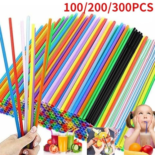 17 Long Flexible Neon Straws - Assorted Colors - Pack of 200