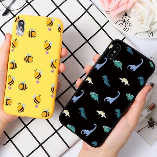 For iphone X XR iphoneX Phone Cove Cute Flower Cartoon Dinosaur Back Cover  Soft TPU Phone Case For APPLE iphone X Fundas Capa