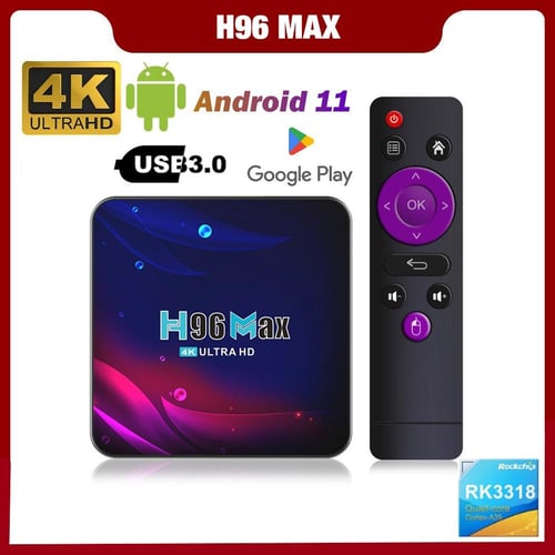 Android TV Box 11.0, 4GB RAM 32GB ROM RK3318 Quad Core 64bit Android Box  Supports 2.4G+5G Dual WiFi Bluetooth 4.0 USB 3.0 Ultral 3D 4K Smart TV Box