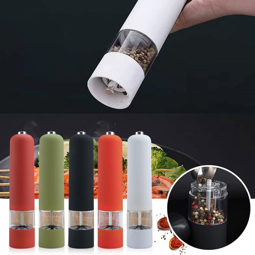 Homgeek Portable Automatic Electric Gravity Pepper Grinder Blue LED Light  Salt Mill Muller BPA Free Kitchen Seasoning Grinding Tool Black