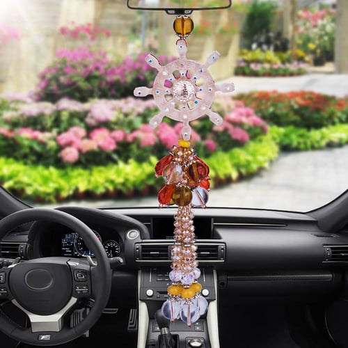 Crystal Flower Car Hanging Ornament Auto Car Rear View Mirror Car Pendant  Decor
