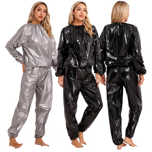 Sauna Sweat Suit for Women/Men with Hoodie Zipper Weight Loss Fitness  Exercise Gym Workout Suit Top Pants
