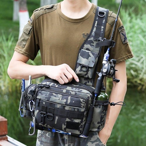 Portable Camouflage Lure Fishing Tackle Bag Carryall Shoulder Sling Wasit  Pack
