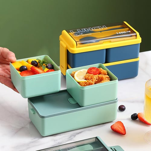 1set 1200ml Plastic Lunch Box With Utensils, Bag And Microwaveable Leak  Proof, Square Shape, Suitable For Students And Adults