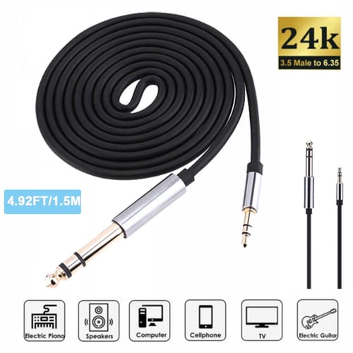 3.5mm to 1/4 inch Cable Stereo Audio Cable Jack Headphone Adapter 1/8 Male  to 1/4 Male for Cellphone Home Theater Device Guitar Laptop 1.5m 
