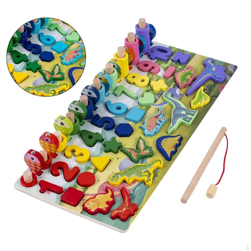 Wooden Toddler Puzzles Board Shape, Number, Math. Fishing Game