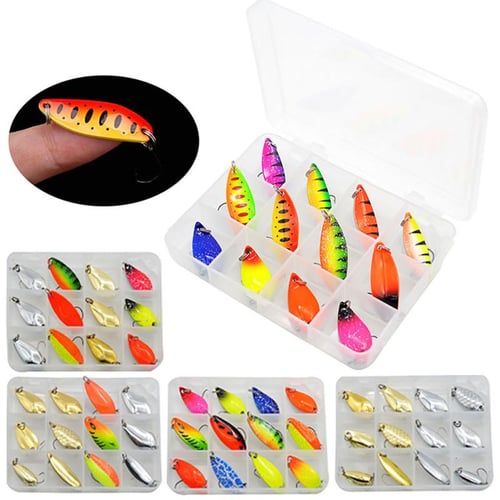 12pcs Spoon Lures Kit Colorful Spinner Baits Artificial Hard Bait
