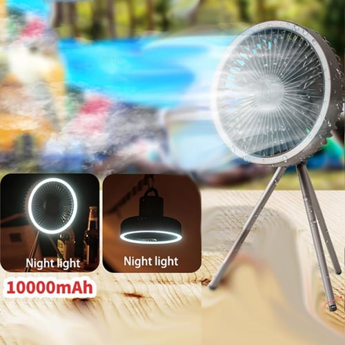 1pc Portable Outdoor Fan With Led Light, Adjustable Speed And Hook,  Powerful Wind, Rechargeable Camping Fan, For Outdoor Camping Use