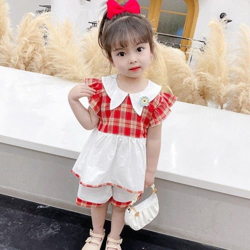 Girls Summer Lapel T-shirt Dress Shorts Children's Stitching Plaid  Short-sleeved Clothing Set - buy Girls Summer Lapel T-shirt Dress Shorts  Children's Stitching Plaid Short-sleeved Clothing Set: prices, reviews