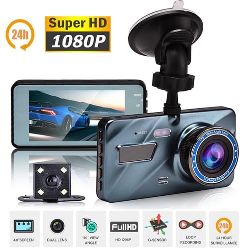 4 inch Screen Dash Cam 1080p HD Car DVR Dual Camera Dash