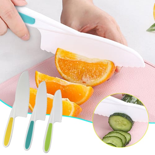 5 Pieces Kid Plastic Kitchen Knife Set, Children's Safe Cooking Chef Nylon Knives for Fruit, Bread, Cake, Salad, Lettuce Knife