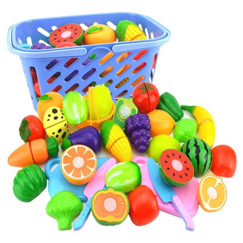 Игрушка пластиковая имитация (подделка) разных овощей и фруктов на синем