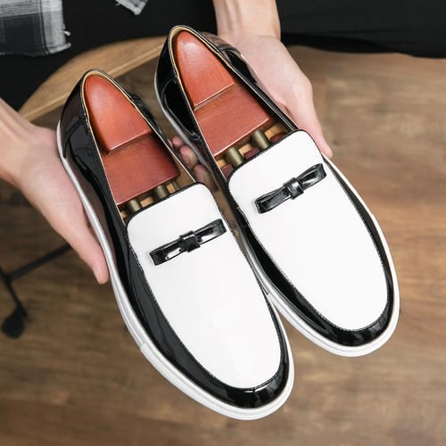 Men s Belgian Tasseled Loafer Black White Black Casual Dress Shoes
