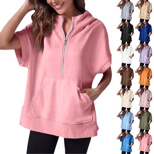 Women's short sleeve zipper hoodie best sale