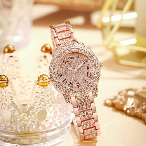 Rose gold diamond watches for women clearance