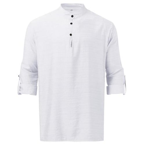 Mens vintage solid color stand collar long sleeve loose casual t shirt sale