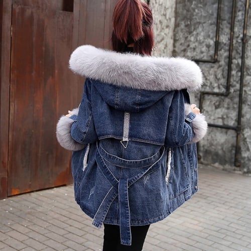 Winter denim hooded coat cheap