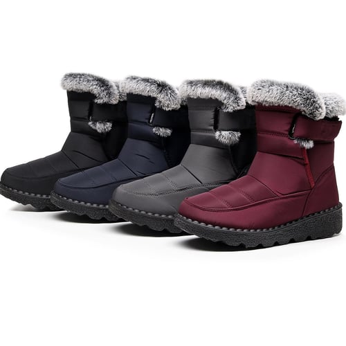 Large size unisex waterproof fur lining slip on snow boots top