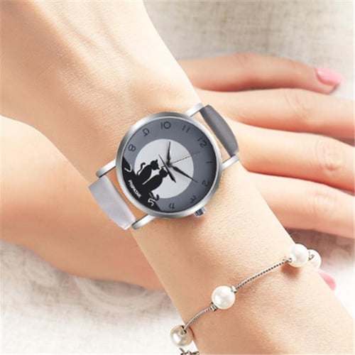 Womens Cute Cat Faux Leather Analog Quartz Watch Girls Ladies