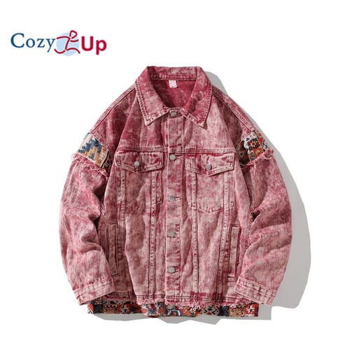 Pink patchwork denim jacket store