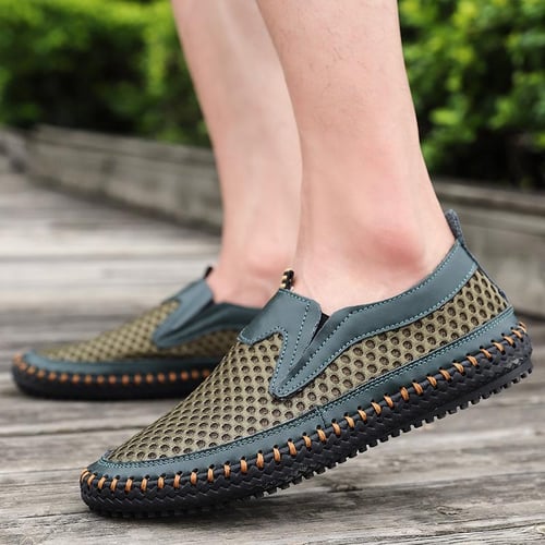 Men's casual shoes slip on hollow leather loafers on sale