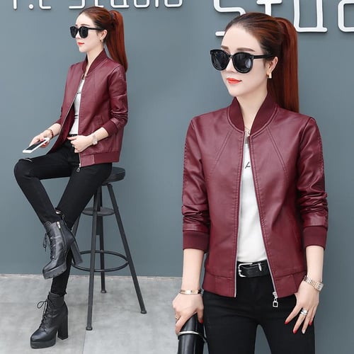 Slim pu leather casual jacket hot sale