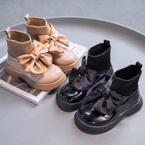 New Girl s Sock Boots Chunky Big Bowtie Elegant Cute Children