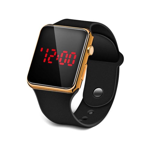 New square mirror face silicone band digital watch shop red led watches metal frame wristwatch sport clock