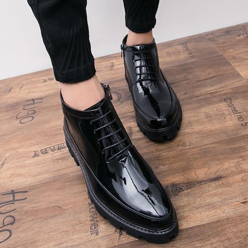 Mens patent leather dress boots discount