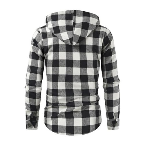 Men contrast tartan drawstring hoodie online