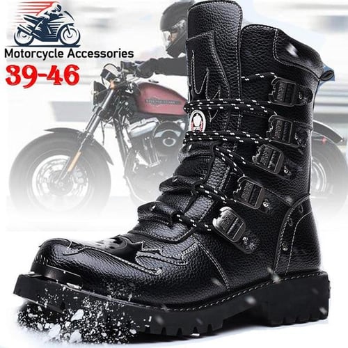 Skull buckle motorcycle boots top