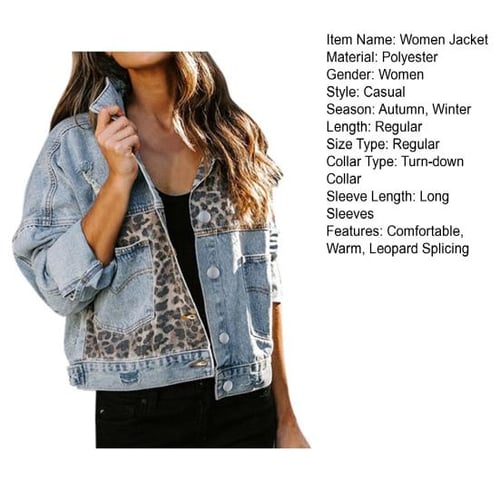 Leopard collar denim jacket hotsell