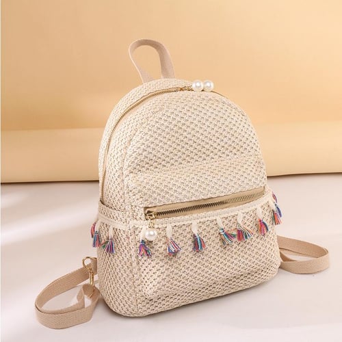 Yogodlns Summer Tassel Decor Straw Backpack Women Fashion Pocket