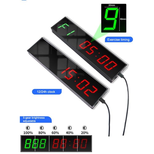 UK LED Gym Timer Type C Plug in Digital Countdown Wall Mounted for