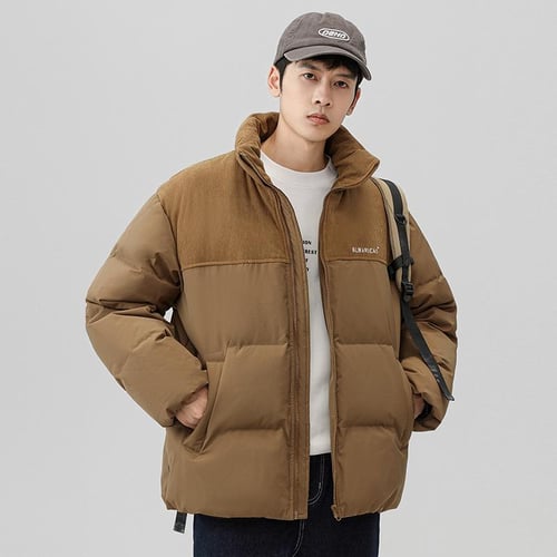 Men s Short down Jacket Stand Collar Coat Corduroy Stitching Windproof Warm Duck down Color Matching Men s Clothing buy Men s Short down Jacket