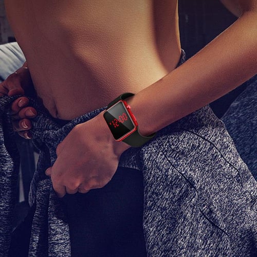 Male Female Fasion Silicone Band Mirror Face Digital Watch Square